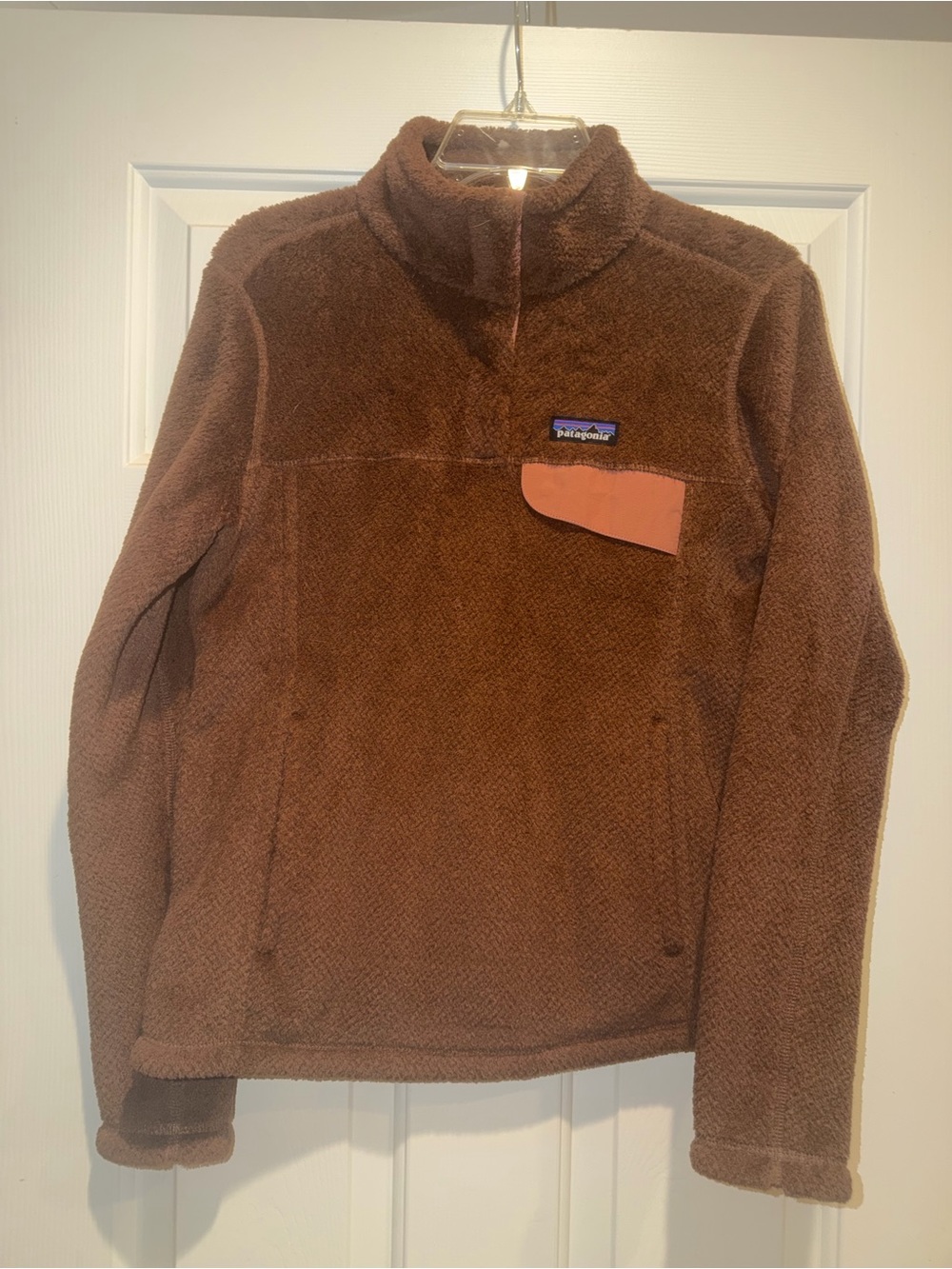 Patagonia Brown Fleece Zip Pullover with Rust Accent Pocket